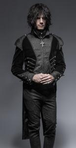 Long black embroidered velvet tail coat men vampire gothic elegant Punk Rave