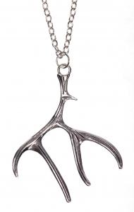 Silvery necklace with a stag deer antlers, vintage gothic occult