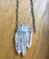 Necklace with quartz shaped pendant and bronze chain, occult wicca