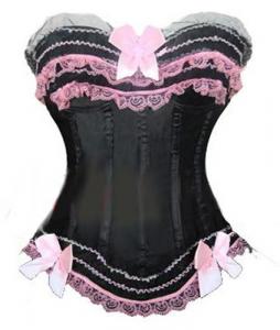 corset rose et noir avec dentelle et noeuds