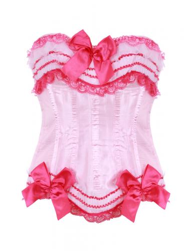corset rose avec dentelle et noeuds