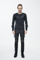 Long sleeved men anthracite black top with straps and lacing, Punk Goth Grunge