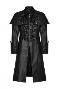 Manteau noir imitation cuir pour homme avec rivets et motifs baroques, Punk Rave Y-802
