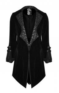 Black faux leather man jacket with front open and baroque patterns, Punk rave vampire goth