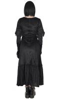 Long medieval gothic dress in black velvet, embroidered borders and lacing