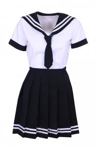 White and blue black Japanese schoolgirl outfit with blue tie, cosplay