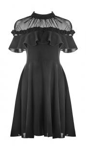 Black dress with removable frills, transparent collar, cute casual gothic