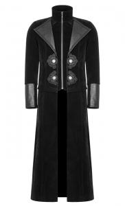 2in1 black coat with vegan collar and leather neck, zip and high collar, Gothic, Punk Rave
