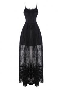 Long Transparent Lace Dress with embroidery, Romantic Gothic, Darkinlove