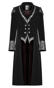 Long black coat with silver collar, Gothic aristocrat vampire, Punk Rave