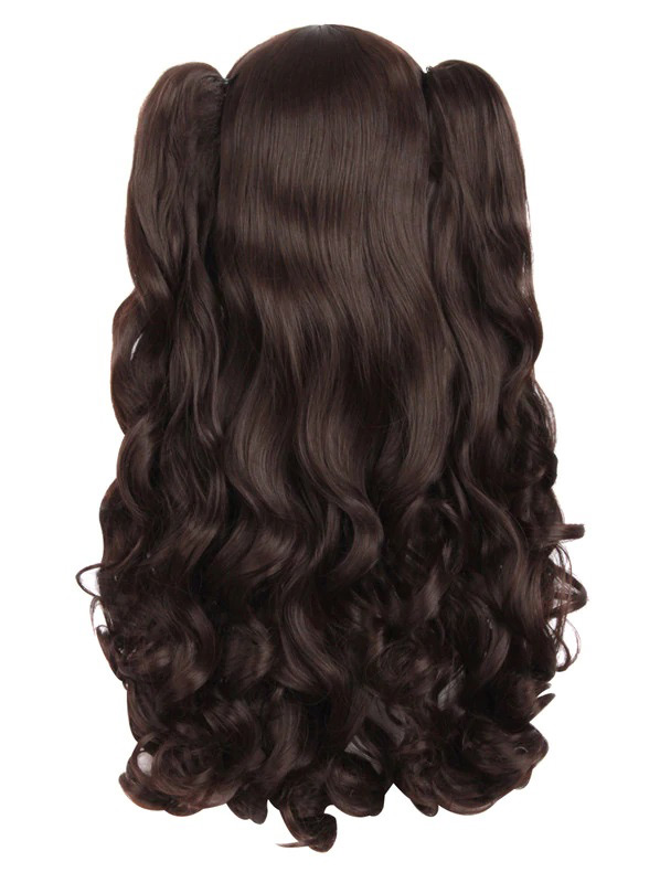 Dark brown curly long wig 70 cm with ponytails, cosplay costume > JAPAN ...