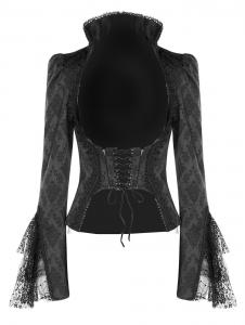 Satin black jacket, lace sleeves, embroidery and lacing, Victorian, Punk Rave