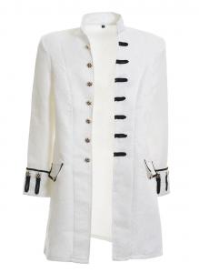 White patterned jacket, black borders and golden buttons, elegant Victorian aristocrat
