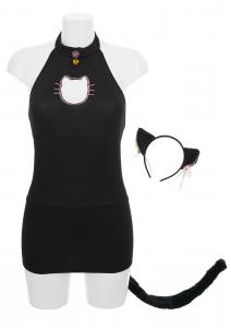 Sexy black cat dress set, tail and ear headband, cute kawaii