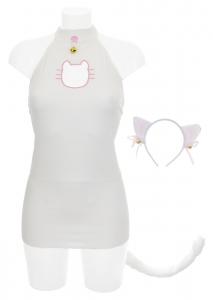 Sexy white cat dress set, tail and ear headband, cute kawaii