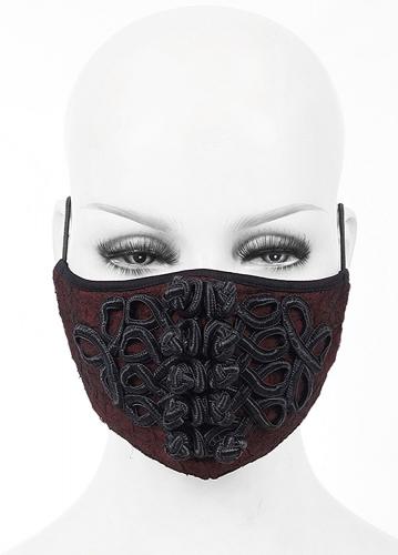 Masque mode en tissu rouge avec broderie noire, gothique lgant