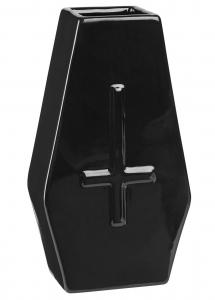 Large upside down glossy black coffin vase, satanic gothic decoration, Killstar