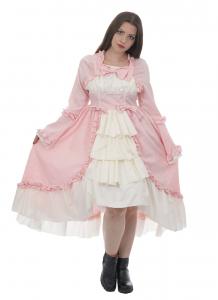 Pink and white rococo princess dress, ruffles fabric and bows