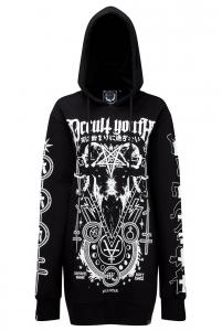 Long black hoodie, occult white patterns, Occult Youth Killstar, gothic street
