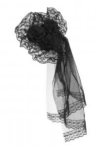 Black veil headdress with flower, lace and fishnet, gothic
