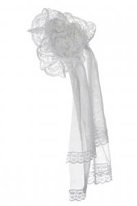 White veil headdress with flower, lace and fishnet, costume