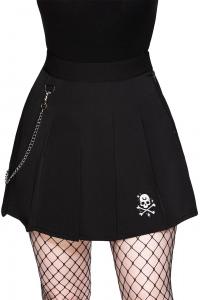 Black pleated mini skirt with chain and skull, Sticks N\' Stones KILLSTAR, goth schoolgirl