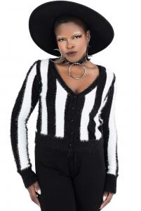 Black and white Striped Freakshow Cardigan, KILLSTAR, goth witch