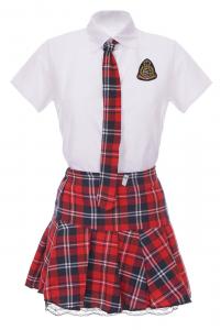Shite shirt and short red damask skirt set, Japanese schoolgirl inspired cosplay