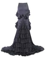 Longue jupe noire avec traine avec broderie et volants plisss, lgant goth