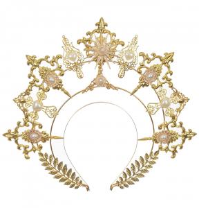 Kit DIY to assemble, filigree golden angelic halo headband with cachobons and hearts