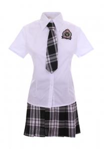 Schoolgirl Outfit Japanese Korean cosplay grey checkboard with tie