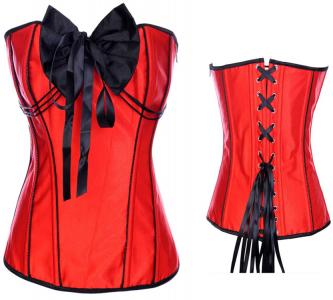 Corset rouge avec noeud noir, baleine en acier