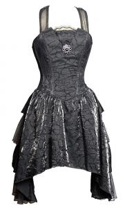 Black dress with layers, floral patern, side panels and brooche