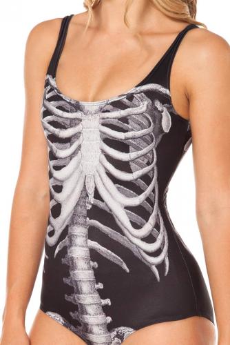 Grey skeleton spine steampunk black Bodysuit Swimsuit tankinis steampunk