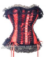 Red overbust corset with black lace and lacing Victorian Gothic
